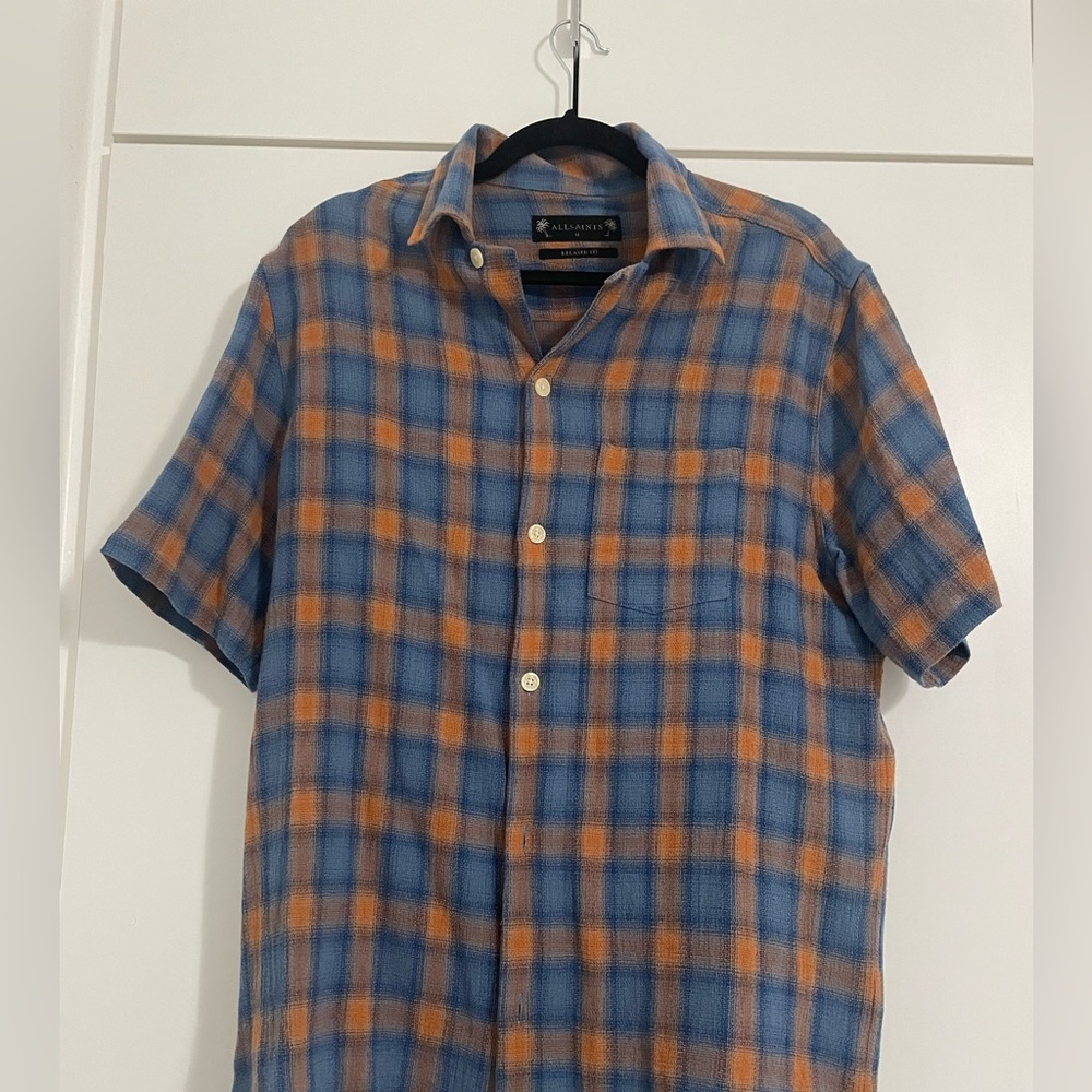 All Saints Blue and Orange Plaid Men's Shirt